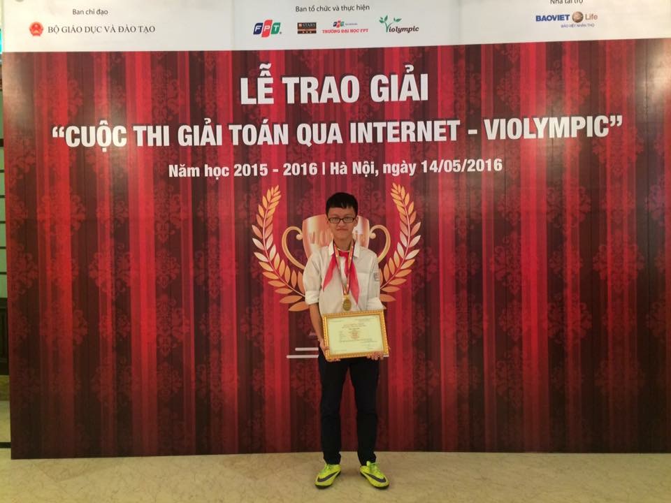 Học sinh Trần Quang Hải đạt giải cấp Quốc gia cuộc thi Violympic