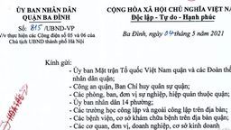 Công văn 815/UBND-VP của UBND Quận về việc thực hiện Công điện 05 và 06 của UBND thành phố Hà Nội