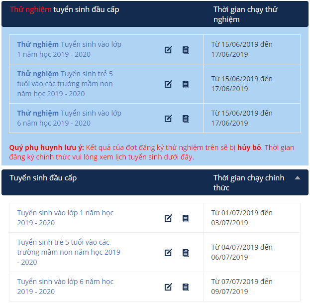 Thử nghiệm đăng ký tuyển sinh trực tuyến vào các trường mầm non, lớp 1 và lớp 6 năm học 2019-2020