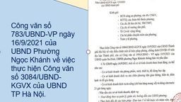 Công văn số 783/UBND-VP ngày 16/9/2021 của UBND Phường Ngọc Khánh về việc thực hiện Công văn số 3084/UBND-KGVX của UBND TP Hà Nội