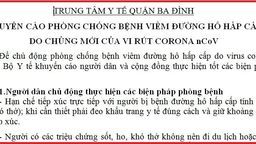 Khuyến cáo phòng chống viêm đường hô hấp cấp do chủng mới của virus Corona nCoV