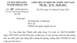 Công văn số 234/UBND-KGVX ngày 21/01/2022 về việc học sinh trở lại trường học trực tiếp