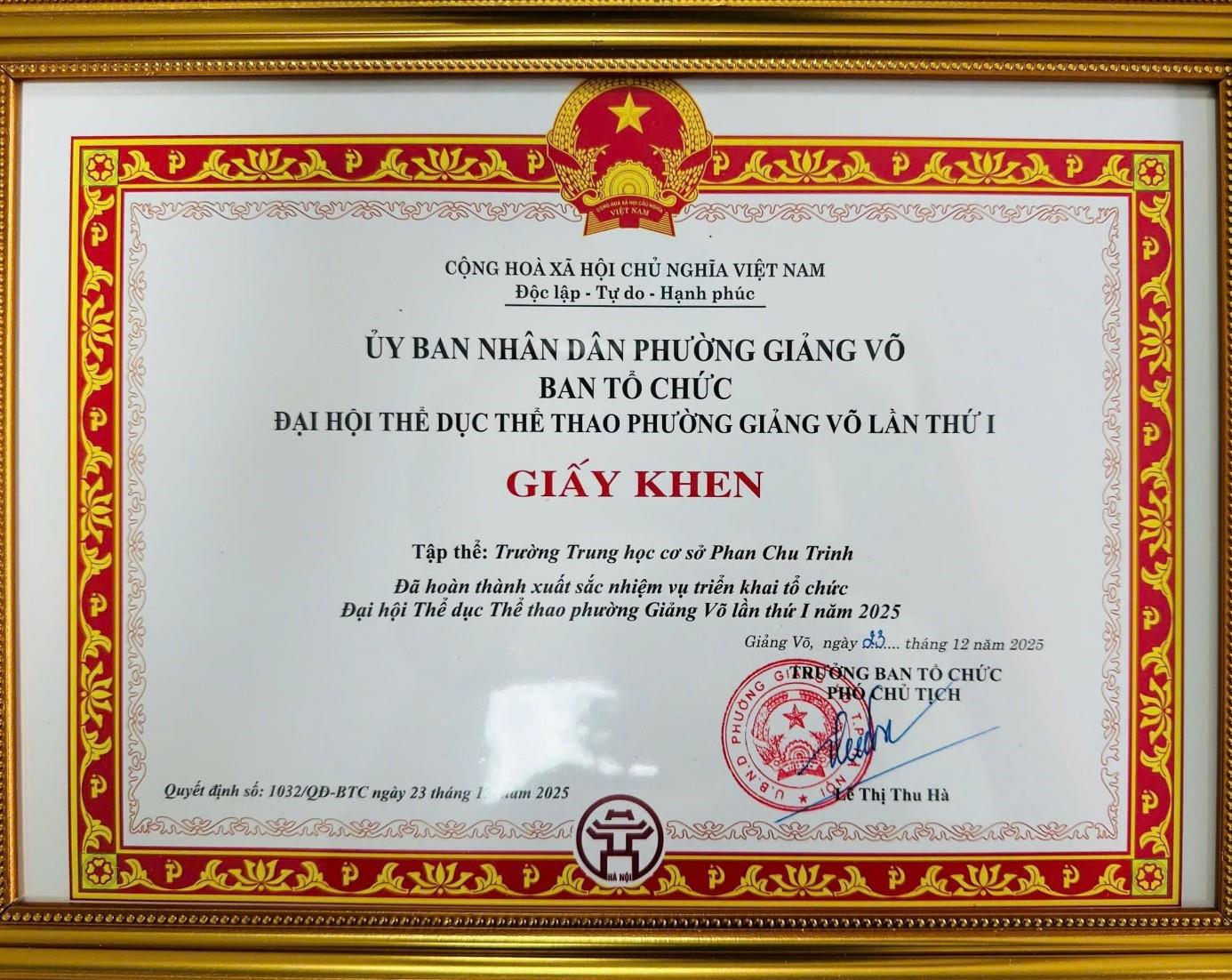 Trường THCS Phan Chu Trinh hoàn thành xuất sắc nhiệm vụ tổ chức Đại hội Thể dục Thể thao phường Giảng Võ lần thứ I năm 2025