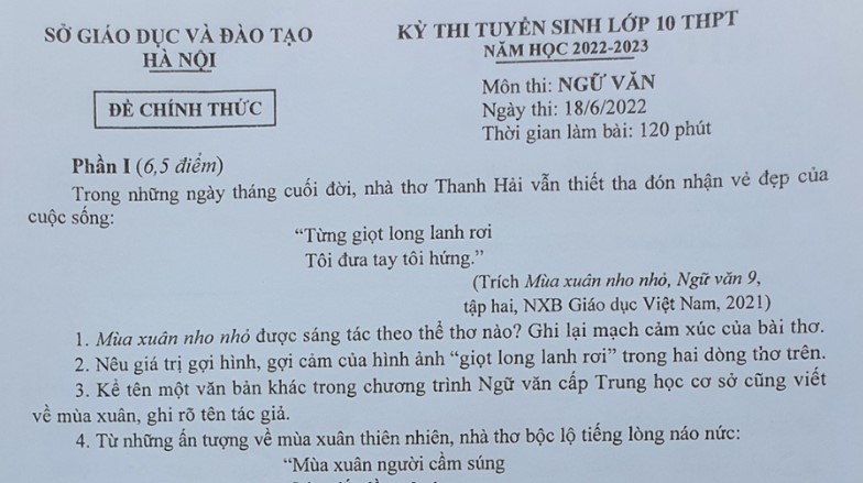 Đề thi và đáp án môn Văn, Toán, tiếng Anh vào lớp 10 (Hà Nội) năm 2022