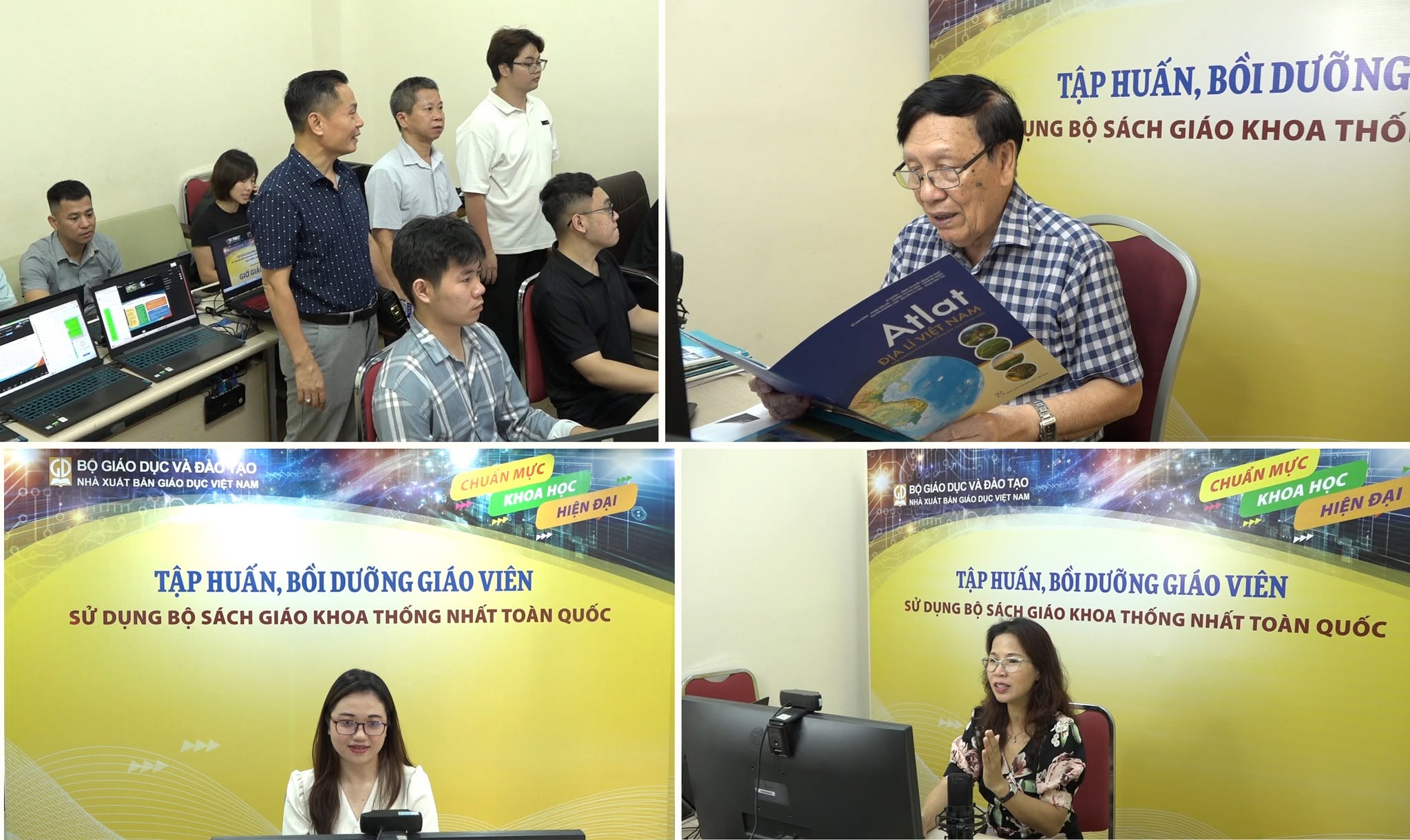 Có thể là hình ảnh về ‎một hoặc nhiều người, phòng tin tức và ‎văn bản cho biết '‎TẬP HUẤN, BỒIDƯỠNG ỤNG BỘ SÁCH GIÁO KHO THỐ BO GIẢO DỤC VÀ ĐÀO NH HA BANG SÂN GIÁ Για λου DỤ DUCVIE DỤC VIỆ NAM Atlat CHUẨN MỰC KHOA HIỆN ĐẠI TẬP HUẤN, BỒI ỔIDƯỠNG GIÁO VIÊN SỬ DỤNG BỘ SÁCH GIÁO KHOA THỐNG NHẤT TOÀN QUỐC ወ BOGLIADUCVÁDADTAO VAEAD TAO CTM CHUẨN KHOA HIỆN ĐẠI MỰC Hoc نووو TẬP HUẤN,BỔIDƯỠNG HUẤN, BỔI DƯỠNG GIÁO VIÊN SỬ DỤNG BỘ SÁCH SÁCHGIÁO GIÁO KHOA THỐNG NHẤT TOÀN QUỐC‎'‎‎