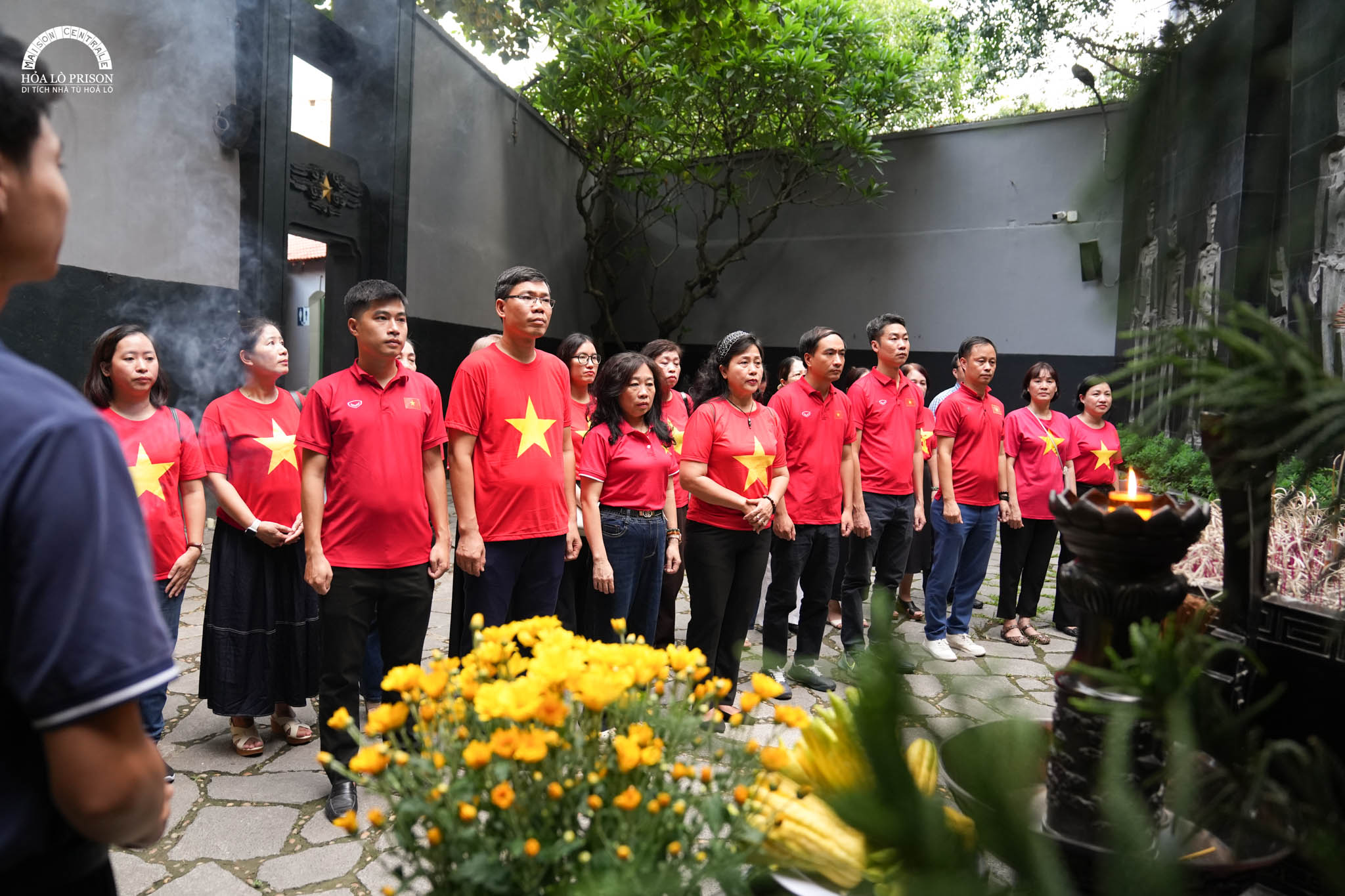 A group of people standing in a line